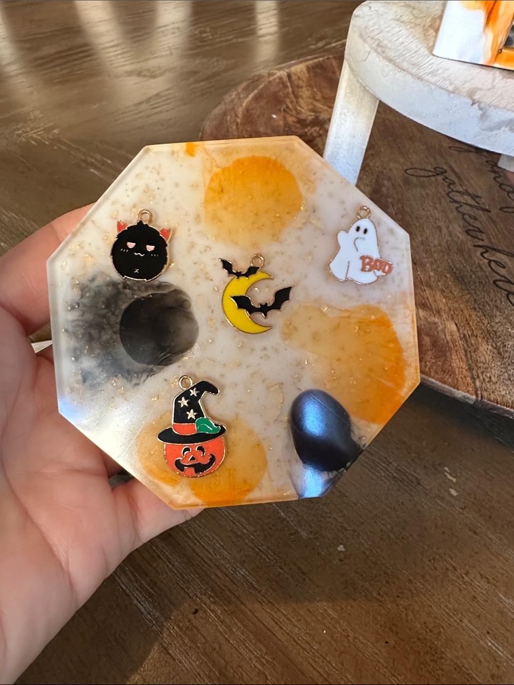 🎃Marbled 🎃Resin Coaster Set in Orange, Black & White - Picture 10 of 10